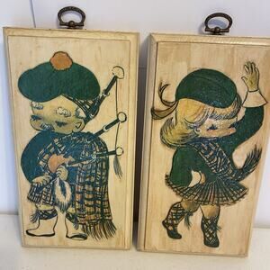 Lot Of2 Vintage Hummel Wood Wall Plaques Original Hummel Prints little boy &Girl